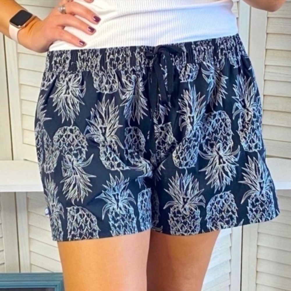 Lauren James Pineapple Nylon Drawstring Shorts Navy Blue M